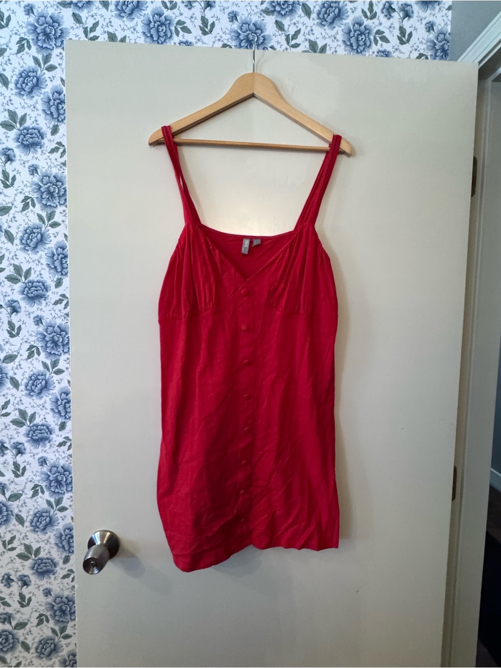 ASOS Red Button-Front Spaghetti Strap Camisole Dress